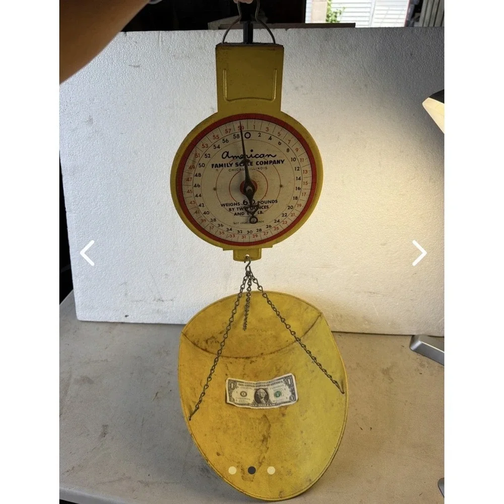Vintage American Family Scale Co. Chicago Hanging Basket Scale 60lb Yellow K1
